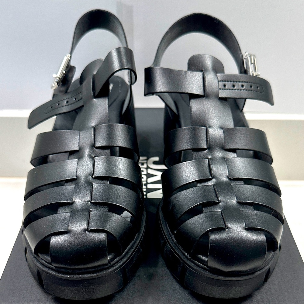 PU Black Leather Sandals for Women